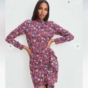 Veronica Beard Louella Floral Mini Dress Ruched Long Sleeve Silk Stretch Size 8